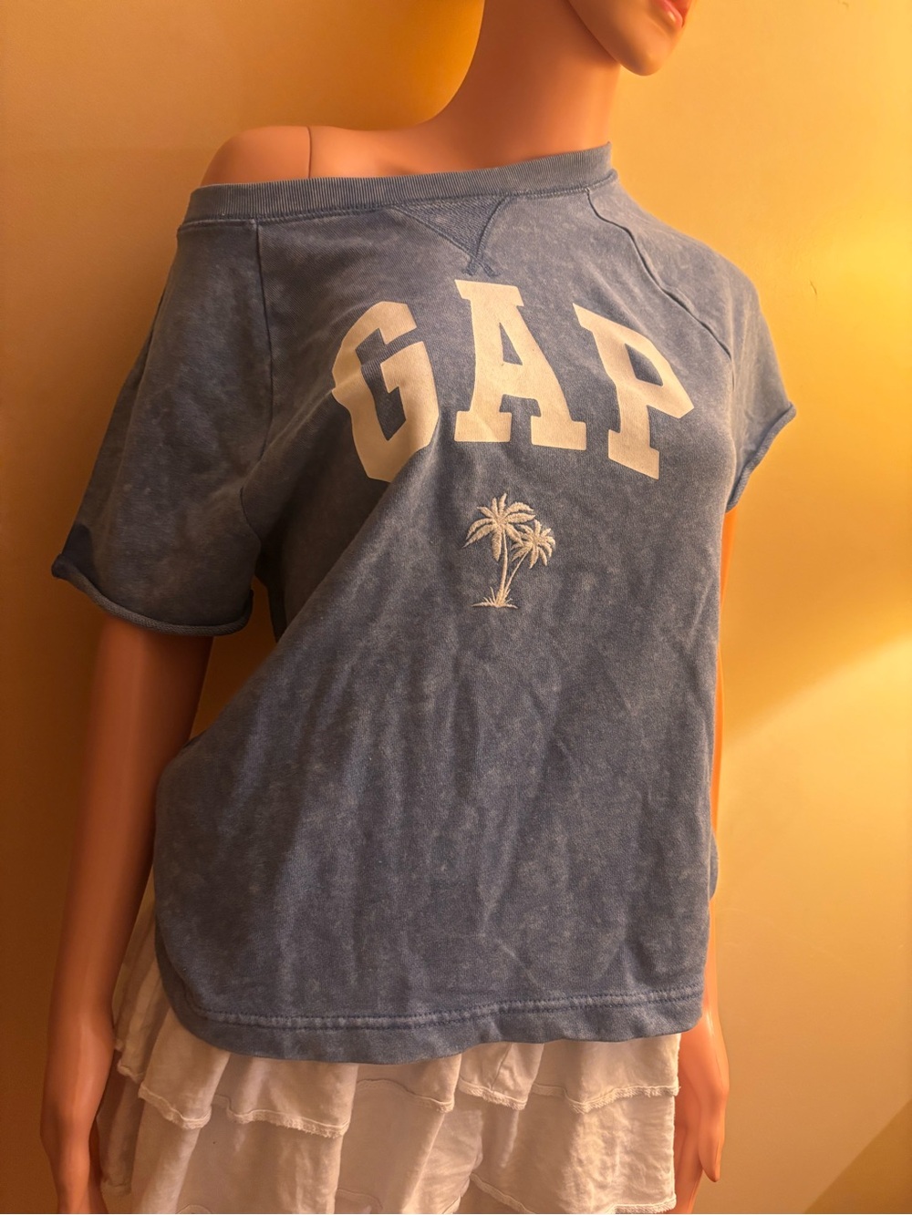 GAP Light Blue Off-Shoulder Logo Tee